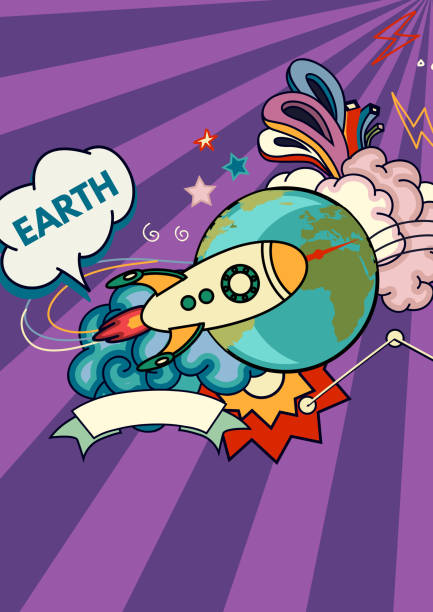 Space vector background Cartoon vector illustration of space. Moon, planet, rocket, earth, cosmonaut, comet, universe Classification milky way Hand drawn Comics cosmos cartoon of the how to draw a infinity sign stock illustrations