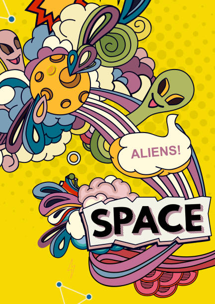 Space vector background Cartoon vector illustration of space. Moon, planet, rocket, earth, cosmonaut, comet, universe Classification milky way Hand drawn Comics cosmos cartoon of the how to draw a infinity sign stock illustrations