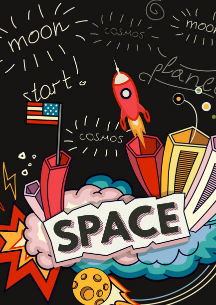 1 cosmos Cartoon vector illustration of space. Moon, planet, rocket, earth, cosmonaut, comet, universe Classification milky way Hand drawn Comics cosmos cartoon of the how to draw a infinity sign stock illustrations
