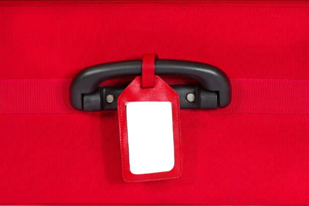 istock Suitcase Tag, Empty Travel Luggage Label on Handle, Red 671652530