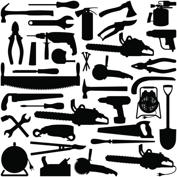 ilustraciones, imágenes clip art, dibujos animados e iconos de stock de contorno de herramienta de vector - pliers gardening equipment work tool equipment