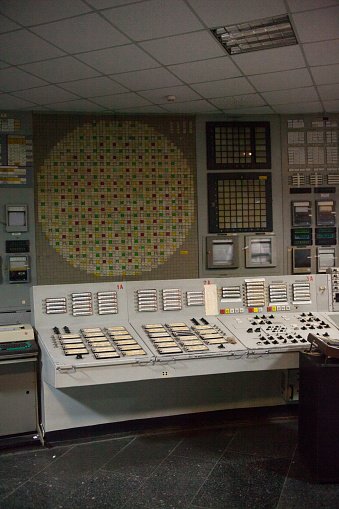 Control room of the nuclear power plant. Control panels.