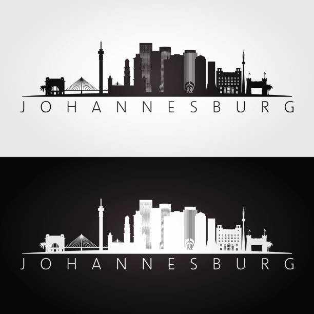 Johannesburg skyline and landmarks silhouette. Johannesburg skyline and landmarks silhouette, black and white design, vector illustration. johannesburg stock illustrations