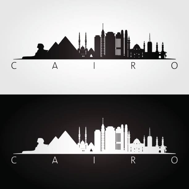 Cairo skyline and landmarks silhouette. Cairo skyline and landmarks silhouette, black and white design, vector illustration. cairo stock illustrations