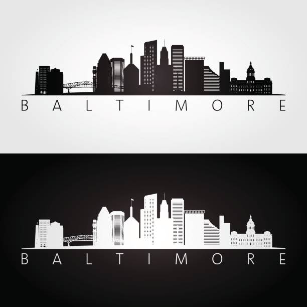 ilustrações, clipart, desenhos animados e ícones de silhueta de horizonte e marcos de eua de baltimore - baltimore