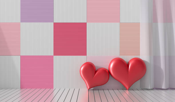 Ilustración de Dos Corazones Rojos En La Habitación Las Paredes De Madera Están Decoradas Con Colores Brillantes Y Variedad Habitaciones De Love En El Día De San Valentín Fondo E Interior Renderizado Ilustración de Dos Corazones Rojos En La Habitación Las Paredes De Madera Están Decoradas Con Colores Brillantes Y Variedad Habitaciones De Love En El Día De San Valentín Fondo E Interior Renderizado