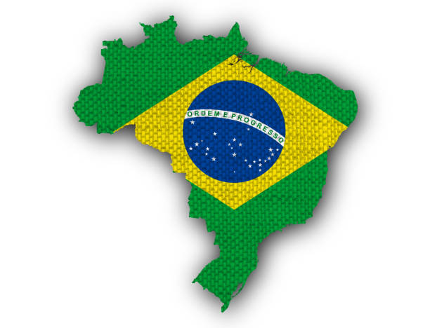 istock Map and flag of Brazil on old linen 671671346