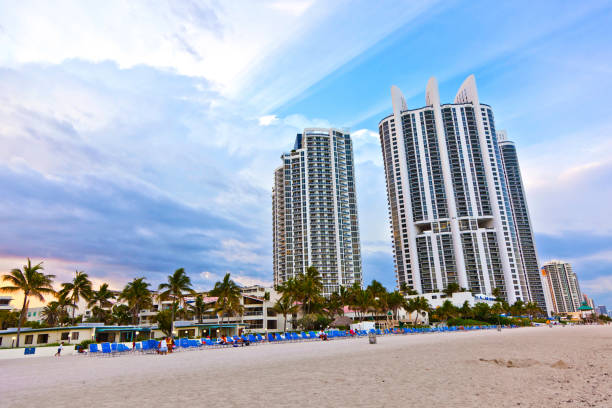 istock Miami beach with skyscrapers 671682688