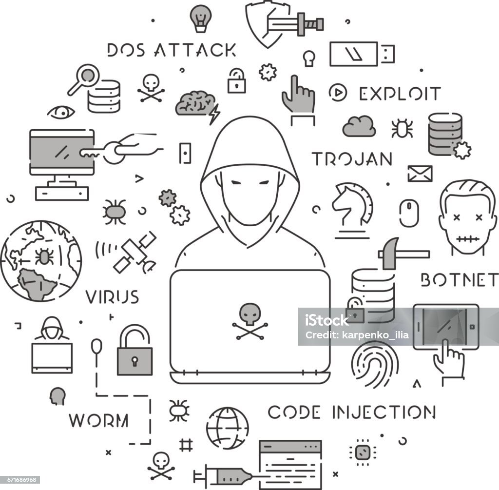 Vector Round Linear Concept Of Hacking Stock Illustration - Download ...