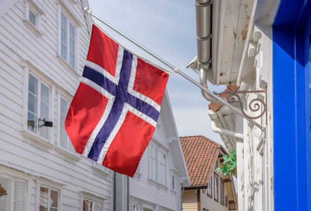 istock Norwegian flag celebrating Constitution Day in Norway 671689366