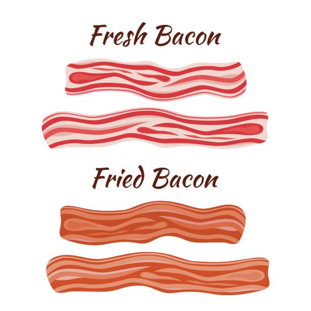 ilustrações de stock, clip art, desenhos animados e ícones de fresh and fried bacon. cartoon flat style. healthy tasty breakfast. - bacon ilustrações
