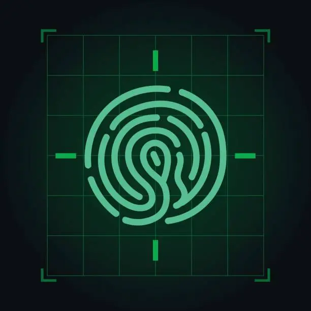 Vector illustration of Set of fingerprint vector flat line icons.