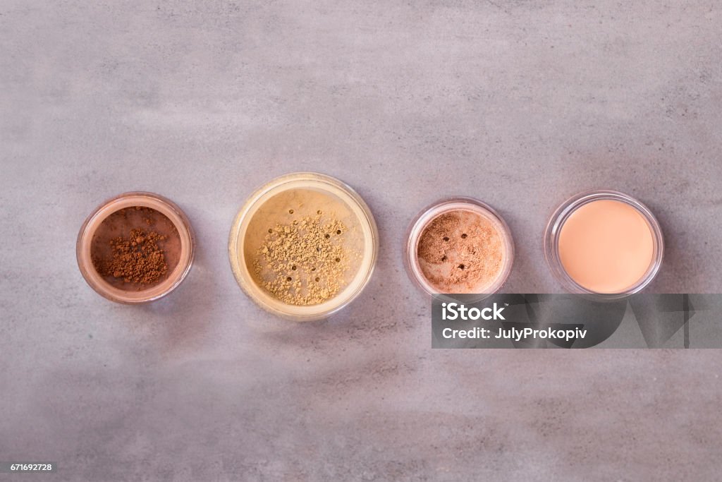 Mineral cosmeticts beauty makeup kit Mineral cosmetics Above Stock Photo