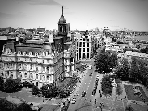 Aerial view of Montreal, black and white