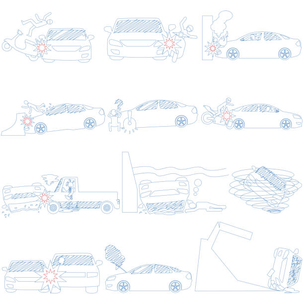 line stripe icons of personal car accident line stripe icons of personal car accident and insurance sign. In vector style. car hailstorm stock illustrations