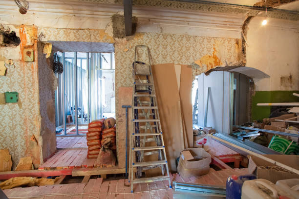 istock Interior of apartment with materials during on the renovation and construction ( remodel wall from gypsum plasterboard or drywall) 671706758