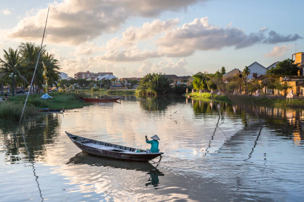 Hoai river in ancient Hoian town Hanoi, Hoi An, Asia, Canoe, Indochina hanoi stock pictures, royalty-free photos & images