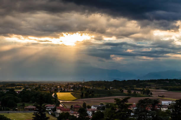 istock Evening storm over the medieval village 671716832
