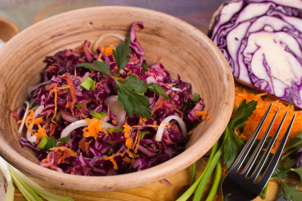 istock Salad of fresh blue cabbage 671723754