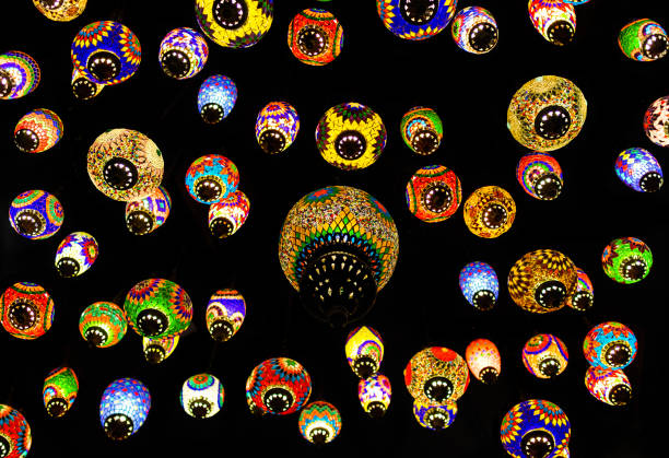 Turkish lanterns at Grand Bazaar in Istanbul city, Turkey. Colorful lamps