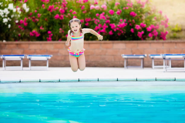 istock Child in swimming pool on summer vacation 671750374
