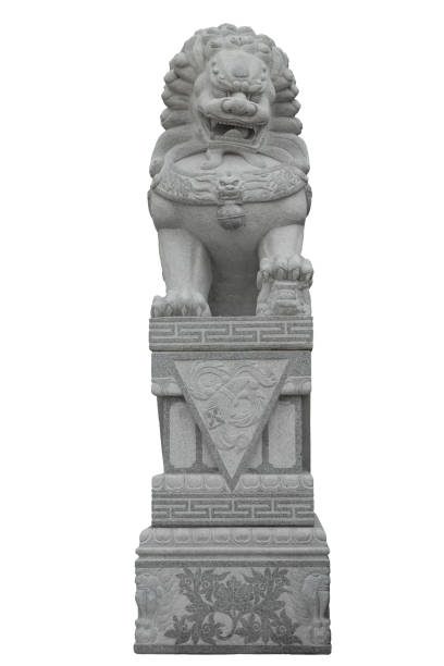 istock Isolated Chinese stone lions carved 671750460
