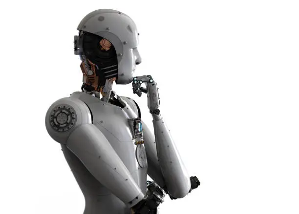 Photo of android robot thinking