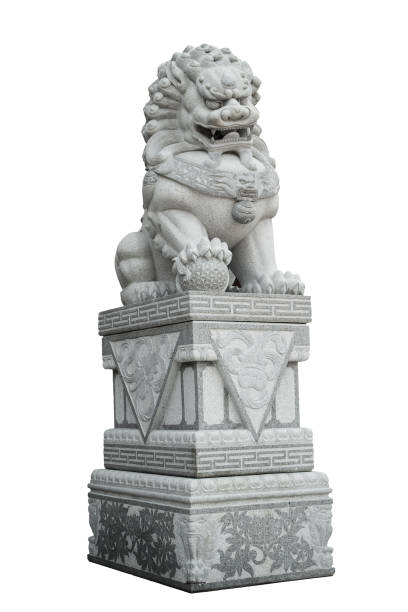 istock Isolated Chinese stone lions carved 671750630