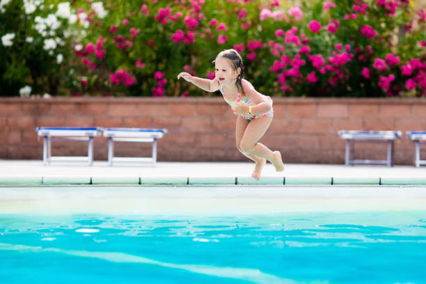 istock Child in swimming pool on summer vacation 671750828