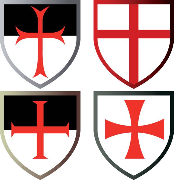 Shields of Templar Knights Shields of Templar Knights. Cross of the Templars. Isolated on white. Vector illustration knights templar symbols stock illustrations
