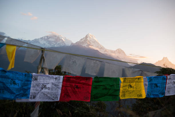 istock View from Poon Hill, Prayer flags and Annapurna mountain range  at Himalaya Nepal 671764190