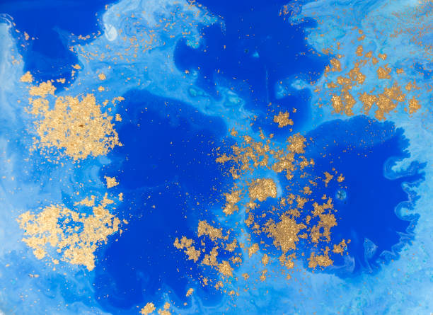 istock Blue and golden liquid texture. Watercolor hand drawn marbling illustration. Ink marble background. 671775824
