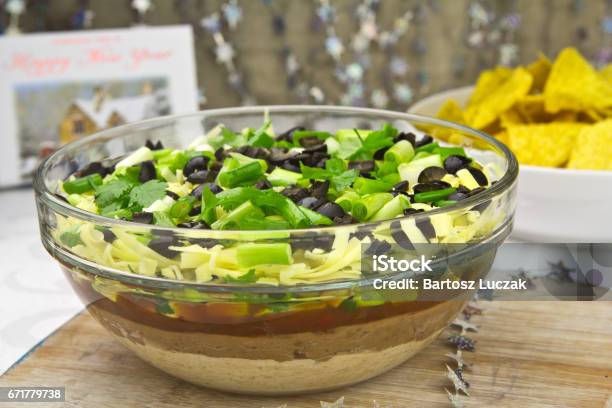 Seven Layer Dip Stock Photo - Download Image Now - Dipping, Layered, Dipping Sauce