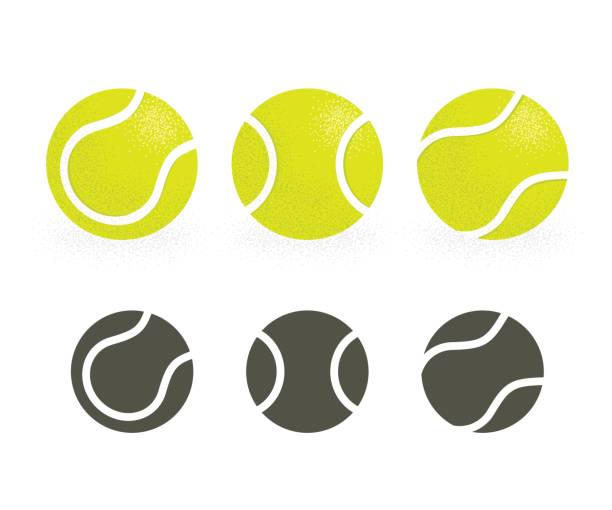 ilustraciones, imágenes clip art, dibujos animados e iconos de stock de conjunto de pelotas de tenis - tennis silhouette vector ball