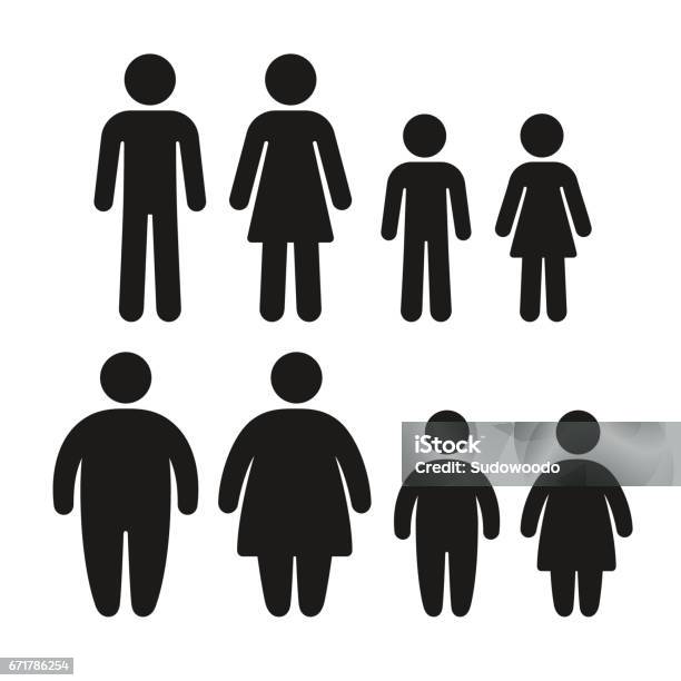Healthy And Obese Icon Set Stock Illustration - Download Image Now - Icon, Stick Figure, Overweight