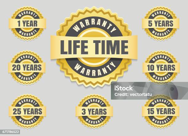 Years Warranty Labels And Guarantee Seals Stock Illustration - Download Image Now - Insurance, Life Events, Seal - Stamp