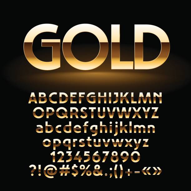 vektör parlak altın harfler, semboller ve sayılar kümesi - altın madalya stock illustrations