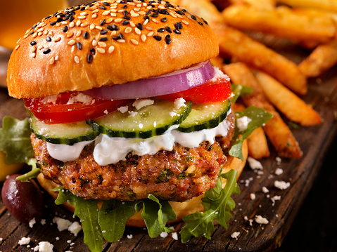 100% Lamb -Greek Burger with Tzatziki Sauce and Fries