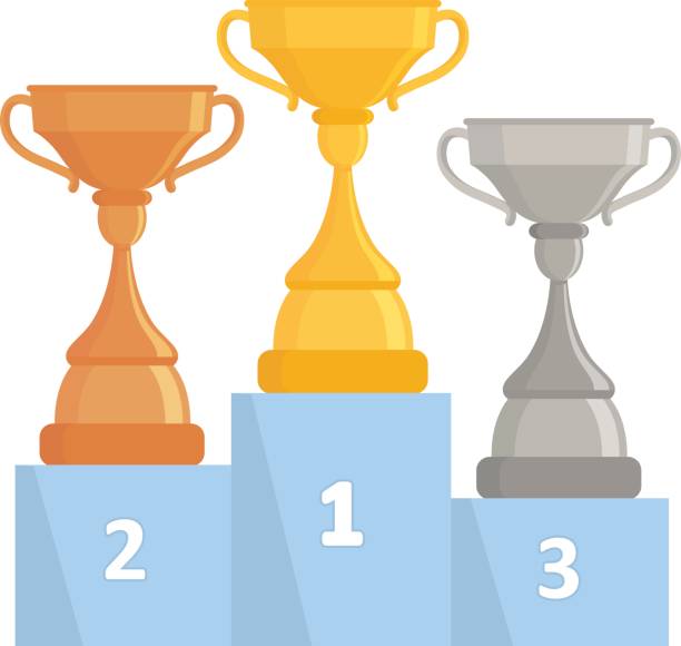 ilustrações de stock, clip art, desenhos animados e ícones de gold, silver and bronze trophy cups. flat design. - congratulating achievement third place award