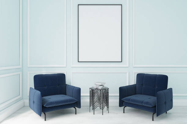 istock Blue armchairs and a poster 671799476