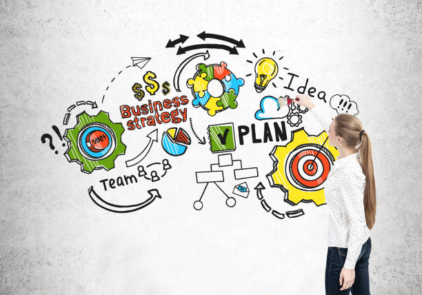 istock Woman with ponytail and business plan 671800032