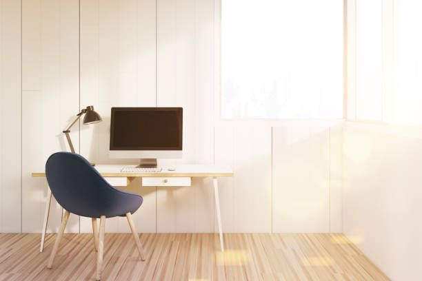 istock Workplace with a blue chair, toned 671800296