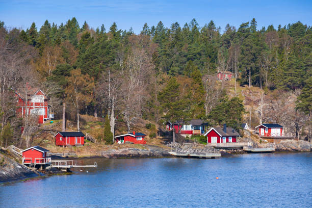istock Swedish rural landscape, coastal village 671800400