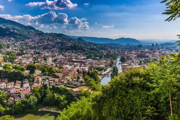 July 10, 2016: Panoramic view of the city of Sarajevo, Bosnia and Herzegovina