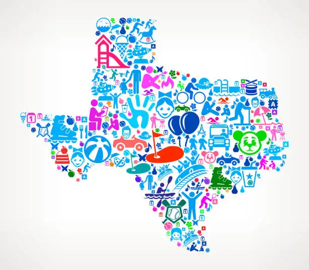 Vector illustration of Texas Family Vacation and Summer Fun Icons Background