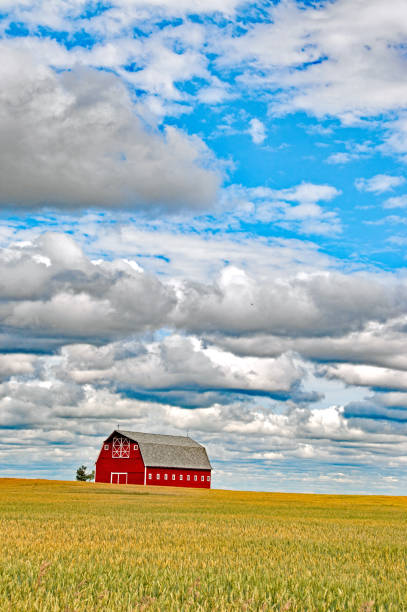 istock Red barn at different seasons of the year- fall 671809158