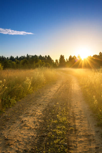 istock summer rural landscape with sunrise 671810612