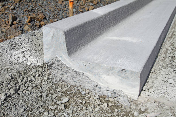 istock Concrete Curb Construction On New Road Construction Site 671812542