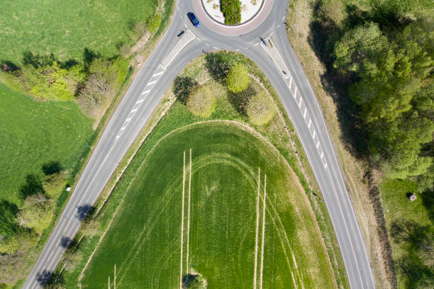 istock Traffic circle, roundabout - aerial view 671816370