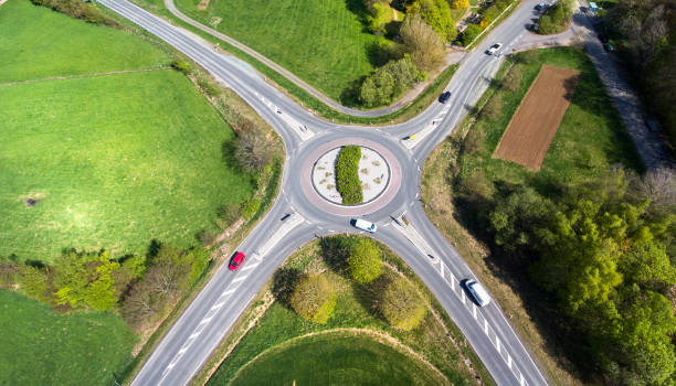 istock Traffic circle, roundabout - aerial view 671818726